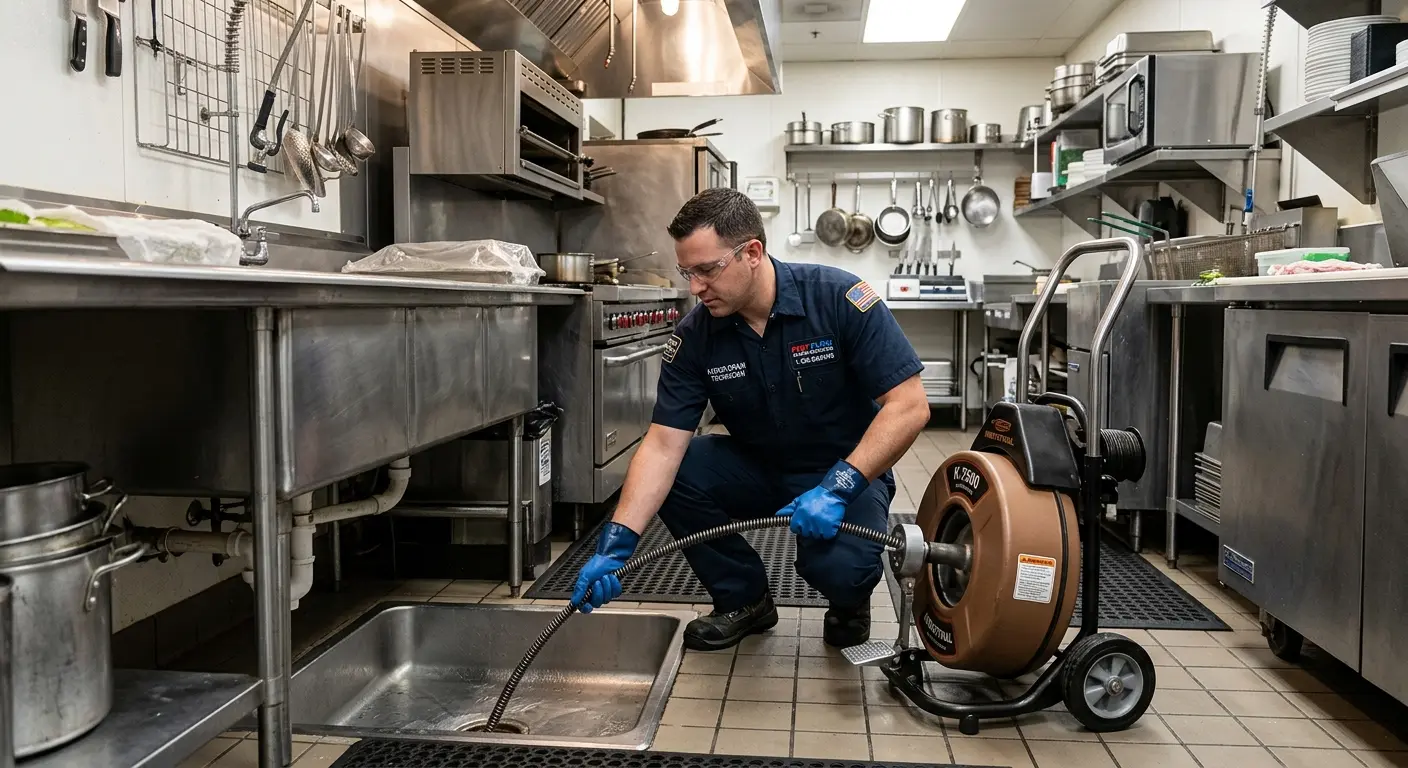 Commercial drain cleaning service in a restaurant kitchen in Signal Mountain